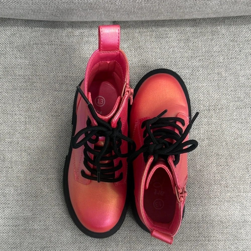 NWOT Stylish Pink Kids iridescent combat like Boots